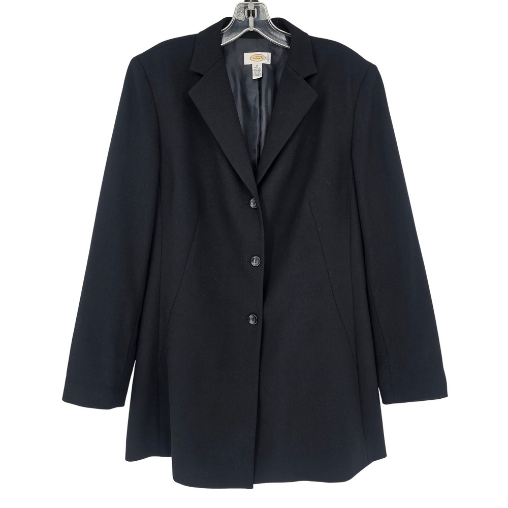 Vintage Talbots Wool‎ Longline Blazer Jacket 12 Black Office Quiet Luxury USA